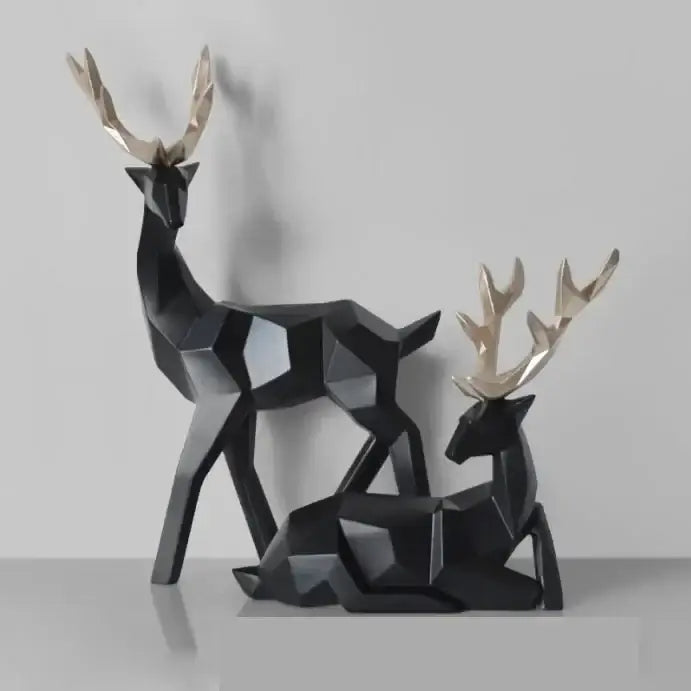 Geometric black and white deer sculpture with gold antlers for living room decor by decorbites deer sculpture