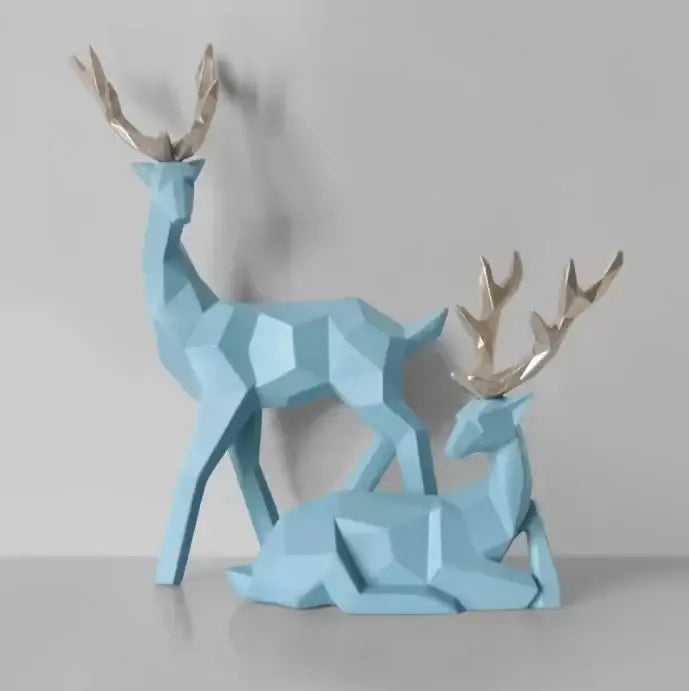 Blue geometric deer sculpture with gold antlers by decorbites perfect for living room decor