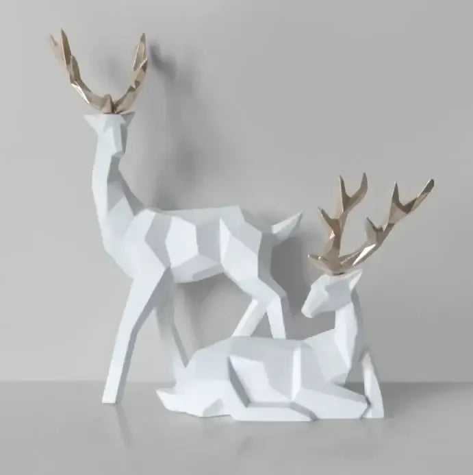 White geometric deer sculpture with gold antlers decorbites deer sculpture for living room decor