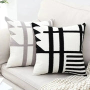 Black and white knitted throw pillow with geometric grid pattern decorbites embroidered burlap cushion cover for living room decor