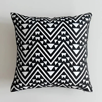 Geometric black white embroidered cushion cover with zigzag pattern in black and white for living room decorbites decor