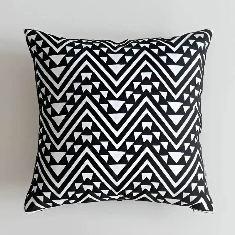Geometric black white embroidered cushion cover with zigzag pattern in black and white for living room decorbites decor