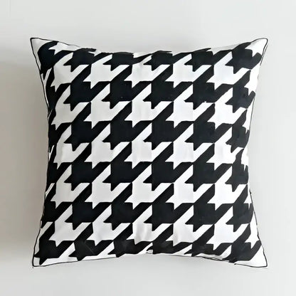 Geometric black and white embroidered cushion cover with houndstooth pattern for living room decorbites black white decor