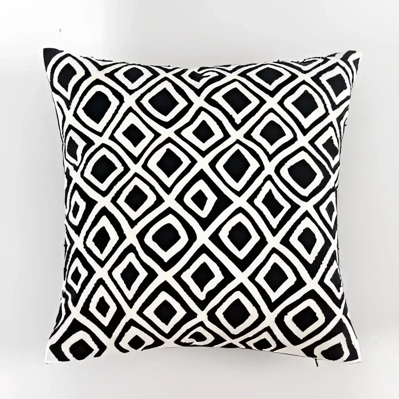 Black white embroidered geometric cushion cover with bold pattern for modern living room decorbites decor