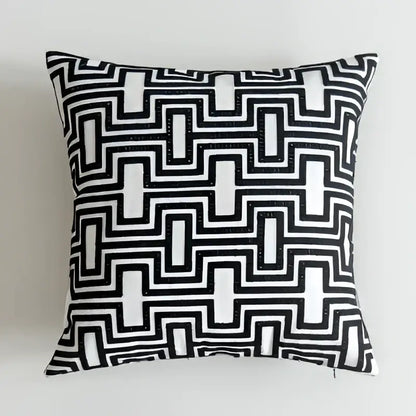 Geometric black and white embroidered cushion cover with geometric pattern for decorbites black white living room decor