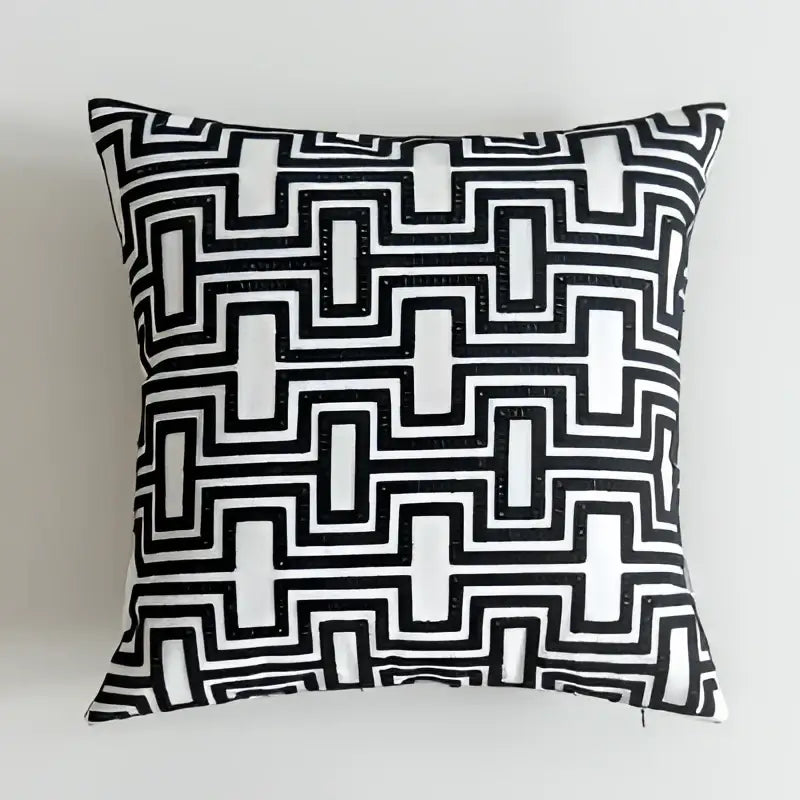Geometric black and white embroidered cushion cover with geometric pattern for decorbites black white living room decor