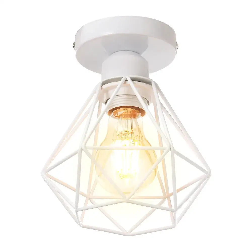 White geometric wire cage iron frame pendant chandelier with exposed edison bulb for dining room decorbites iron frame