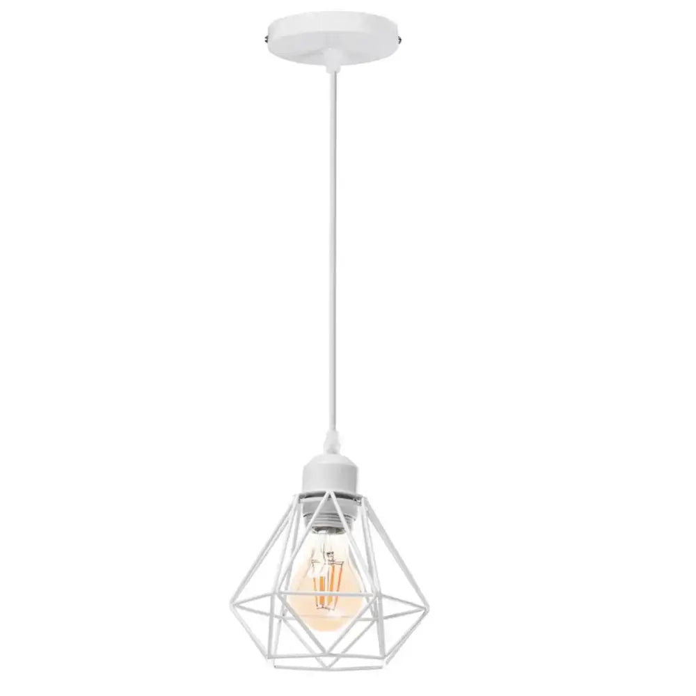 White geometric iron frame pendant chandelier with exposed filament bulb for dining room decorbites iron frame lighting