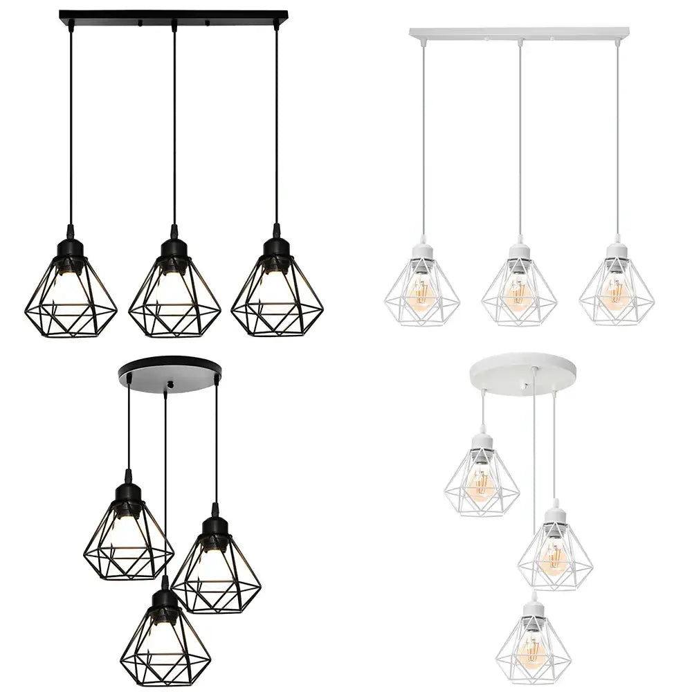 Geometric black and white iron frame pendant chandelier with exposed filament bulbs for dining room decorbites iron frame