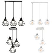 Geometric black and white iron frame pendant chandelier with exposed filament bulbs for dining room decorbites iron frame