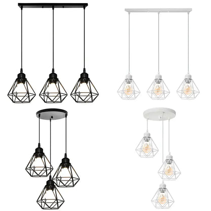 Geometric black and white iron frame pendant chandelier with exposed filament bulbs for dining room decorbites iron frame
