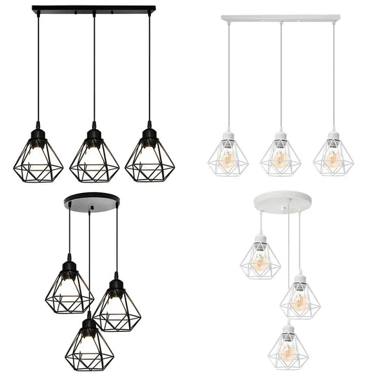 Geometric black and white iron frame pendant chandelier with exposed filament bulbs for dining room decorbites iron frame