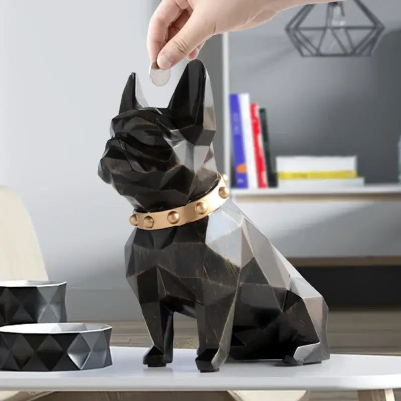 Black geometric french bulldog coin bank with gold studded collar modern decorbites french bulldog bedroom decor