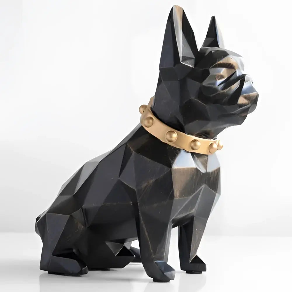 Black geometric french bulldog coin bank with gold studded collar by decorbites french bulldog bedroom decor