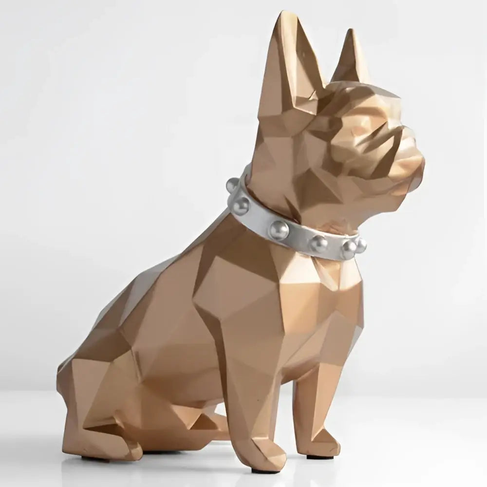 Bronze-colored geometrically faceted french bulldog coin bank with silver studded collar decorbites french bulldog decor
