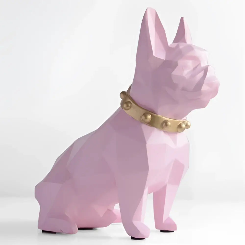 Pink geometric french bulldog figurine with gold studded collar coin bank for decorbites french bulldog bedroom decor