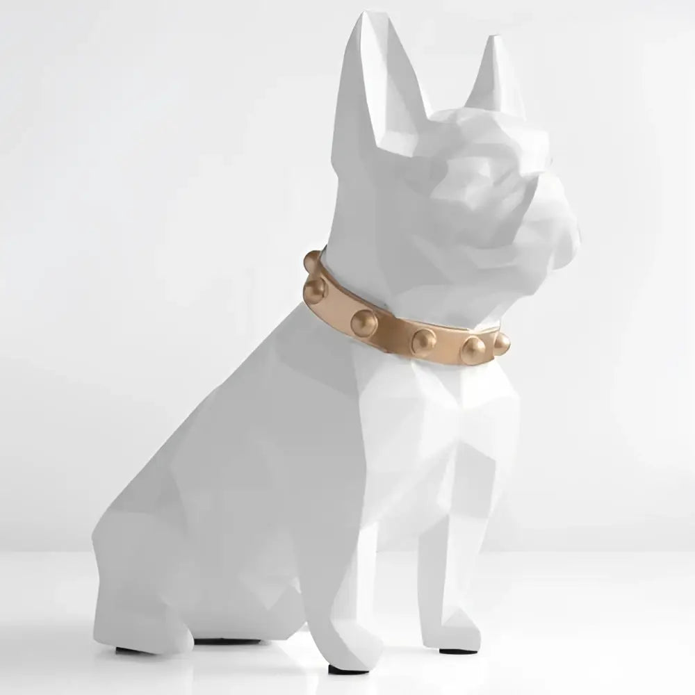White geometric french bulldog coin bank with gold-toned studded collar decorbites french bulldog decor