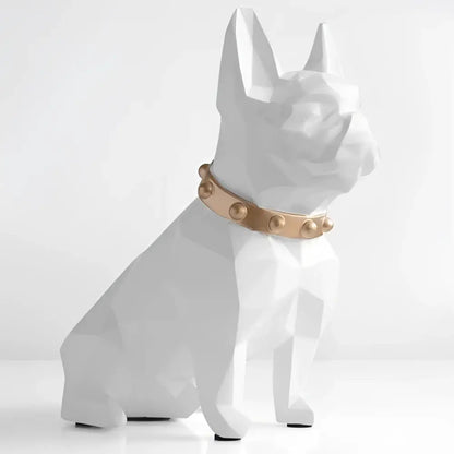 White geometric french bulldog coin bank with gold-toned studded collar decorbites french bulldog decor