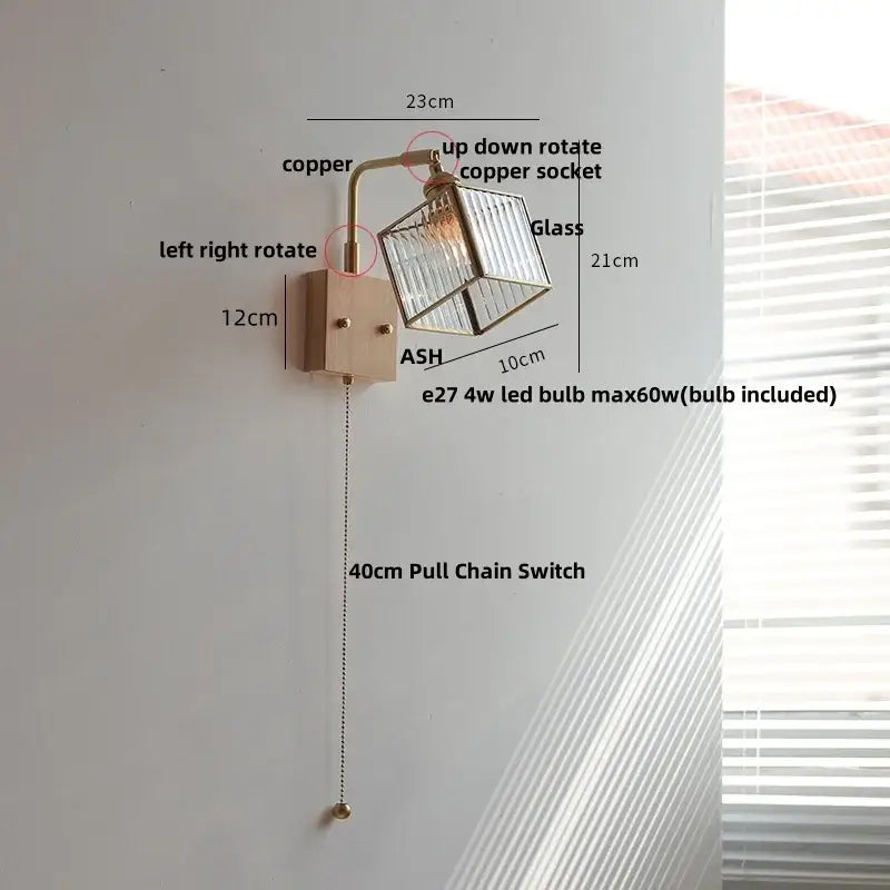 A modern copper-finished wall light with geometric glass shade and adjustable arm by decorbites brass led wall