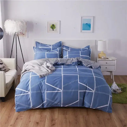 Geometric blue and white king size duvet set featuring a patterned design perfect for bedroom decorbites cartoon king bedding