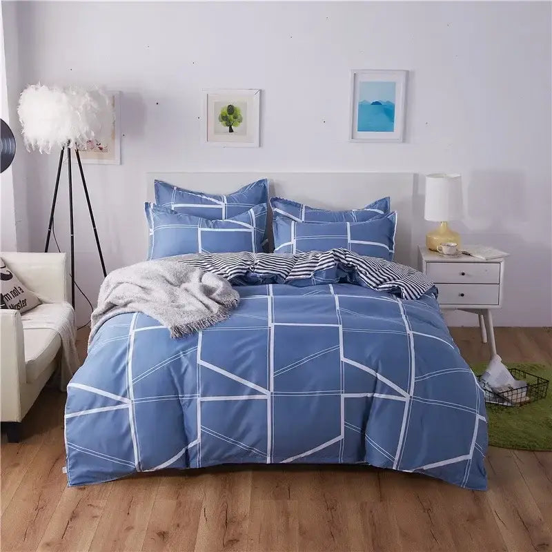 Geometric blue and white king size duvet set featuring a patterned design perfect for bedroom decorbites cartoon king bedding