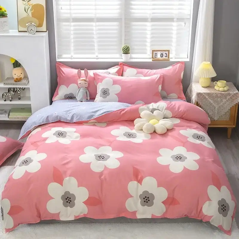 Pink floral comforter set with white and gray blossoms for king size duvet set by decorbites cartoon king