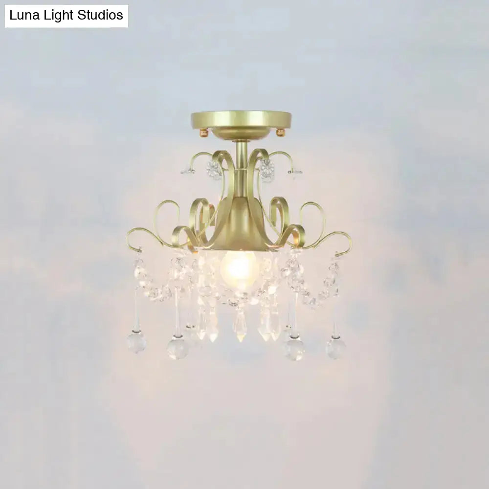 DecorBites™ DecorBites™ Geometric Brass Semi Flush Crystal Ceiling Mount - Traditional 1-Light Fixture for Hallways