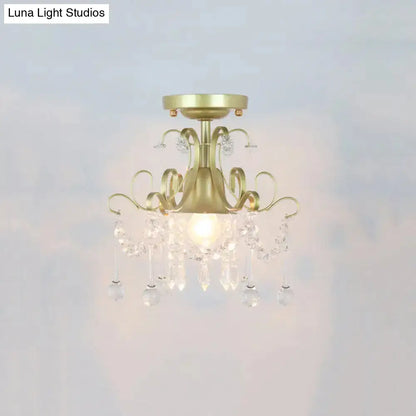 DecorBites™ DecorBites™ Geometric Brass Semi Flush Crystal Ceiling Mount - Traditional 1-Light Fixture for Hallways
