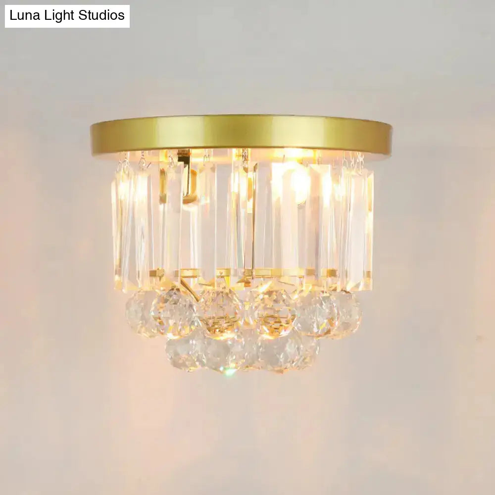 DecorBites™ DecorBites™ Geometric Brass Semi Flush Crystal Ceiling Mount - Traditional 1-Light Fixture for Hallways