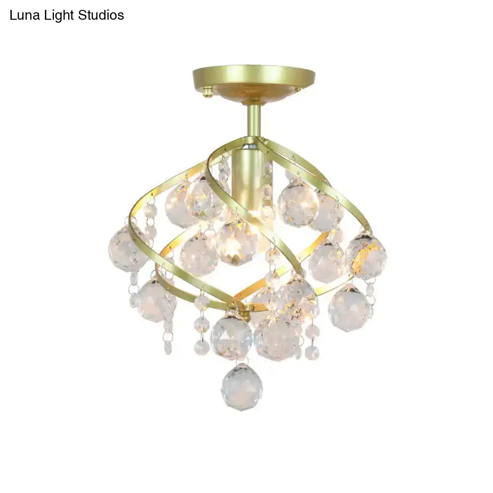 DecorBites™ DecorBites™ Geometric Brass Semi Flush Crystal Ceiling Mount - Traditional 1-Light Fixture for Hallways