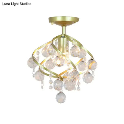 DecorBites™ DecorBites™ Geometric Brass Semi Flush Crystal Ceiling Mount - Traditional 1-Light Fixture for Hallways