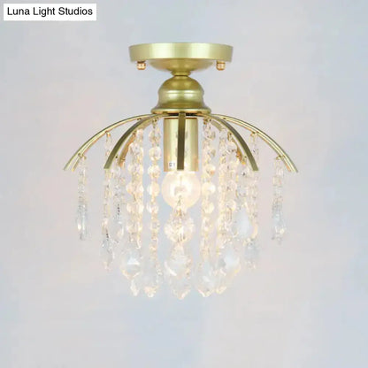 DecorBites™ DecorBites™ Geometric Brass Semi Flush Crystal Ceiling Mount - Traditional 1-Light Fixture for Hallways