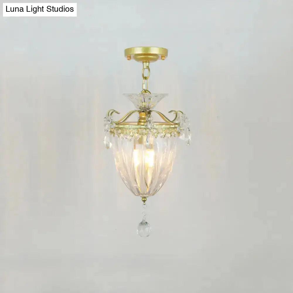 DecorBites™ DecorBites™ Geometric Brass Semi Flush Crystal Ceiling Mount - Traditional 1-Light Fixture for Hallways