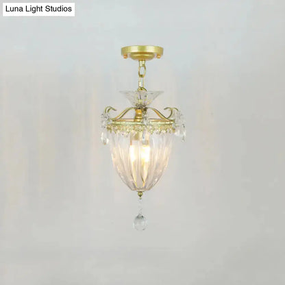DecorBites™ DecorBites™ Geometric Brass Semi Flush Crystal Ceiling Mount - Traditional 1-Light Fixture for Hallways