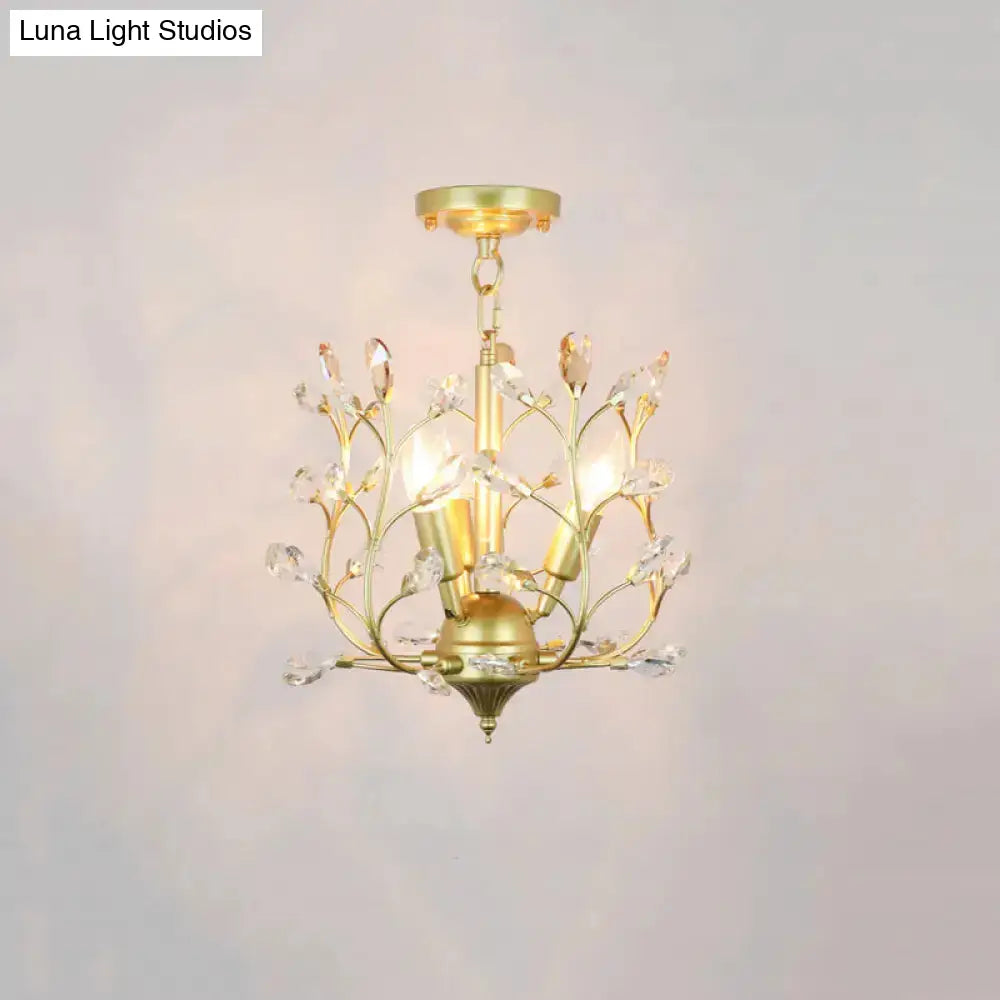 DecorBites™ DecorBites™ Geometric Brass Semi Flush Crystal Ceiling Mount - Traditional 1-Light Fixture for Hallways