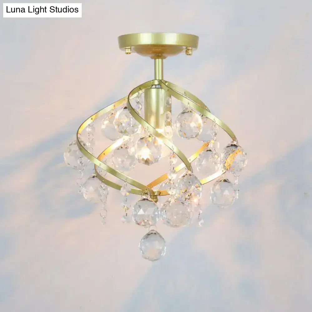 DecorBites™ DecorBites™ Geometric Brass Semi Flush Crystal Ceiling Mount - Traditional 1-Light Fixture for Hallways