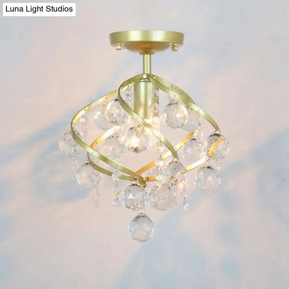 DecorBites™ DecorBites™ Geometric Brass Semi Flush Crystal Ceiling Mount - Traditional 1-Light Fixture for Hallways