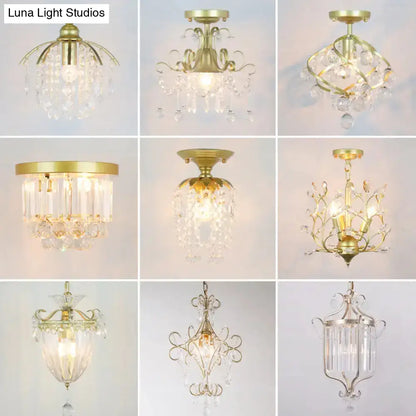 DecorBites™ DecorBites™ Geometric Brass Semi Flush Crystal Ceiling Mount - Traditional 1-Light Fixture for Hallways