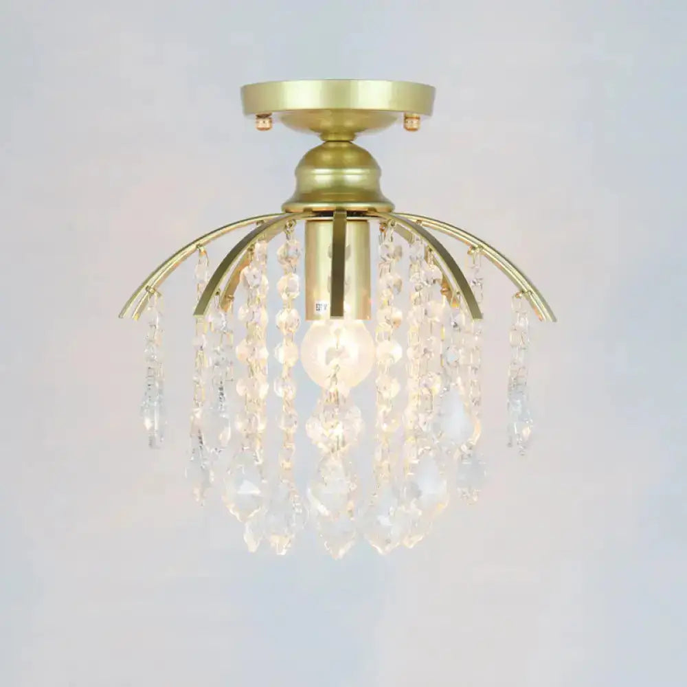 DecorBites™ DecorBites™ Geometric Brass Semi Flush Crystal Ceiling Mount - Traditional 1-Light Fixture for Hallways