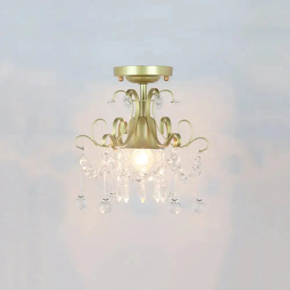 DecorBites™ DecorBites™ Geometric Brass Semi Flush Crystal Ceiling Mount - Traditional 1-Light Fixture for Hallways