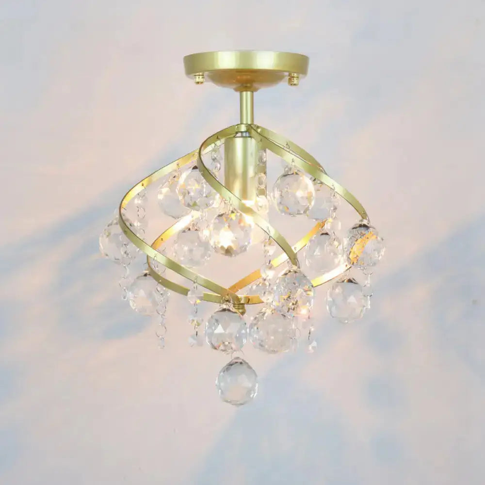 DecorBites™ DecorBites™ Geometric Brass Semi Flush Crystal Ceiling Mount - Traditional 1-Light Fixture for Hallways