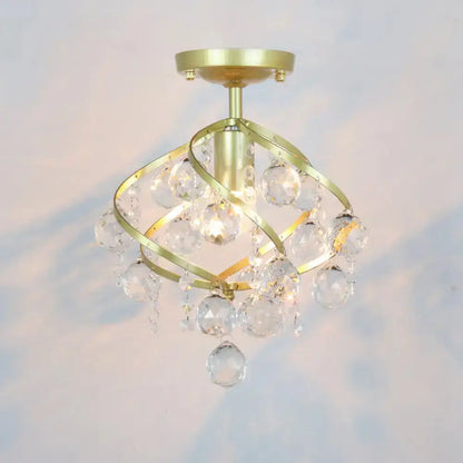 DecorBites™ DecorBites™ Geometric Brass Semi Flush Crystal Ceiling Mount - Traditional 1-Light Fixture for Hallways