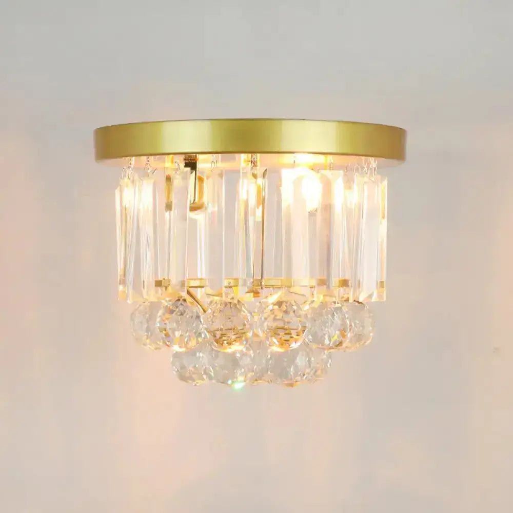 DecorBites™ DecorBites™ Geometric Brass Semi Flush Crystal Ceiling Mount - Traditional 1-Light Fixture for Hallways