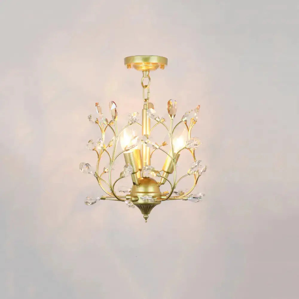 DecorBites™ DecorBites™ Geometric Brass Semi Flush Crystal Ceiling Mount - Traditional 1-Light Fixture for Hallways