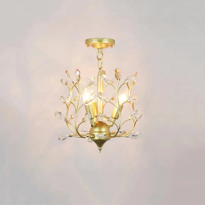 DecorBites™ DecorBites™ Geometric Brass Semi Flush Crystal Ceiling Mount - Traditional 1-Light Fixture for Hallways