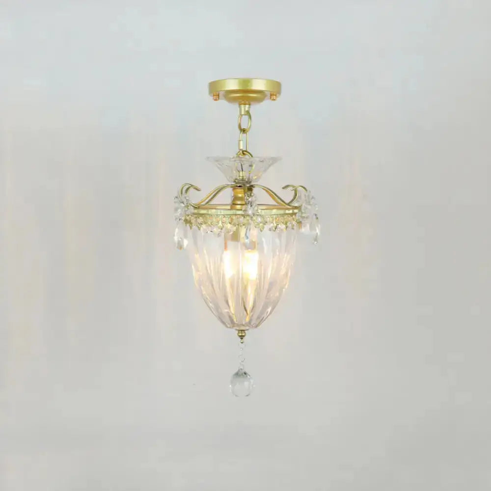 DecorBites™ DecorBites™ Geometric Brass Semi Flush Crystal Ceiling Mount - Traditional 1-Light Fixture for Hallways
