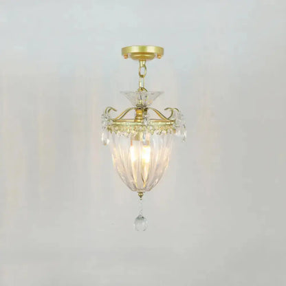 DecorBites™ DecorBites™ Geometric Brass Semi Flush Crystal Ceiling Mount - Traditional 1-Light Fixture for Hallways