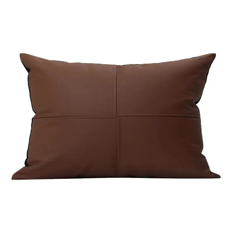 Brown leather splicing throw pillow with quilted four-panel design for living room decorbites geometric brown decor