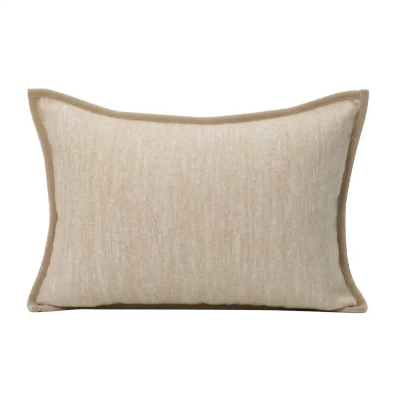 Beige linen throw pillow with subtle textured weave and tan piping for decorbites geometric brown leather splicing decor