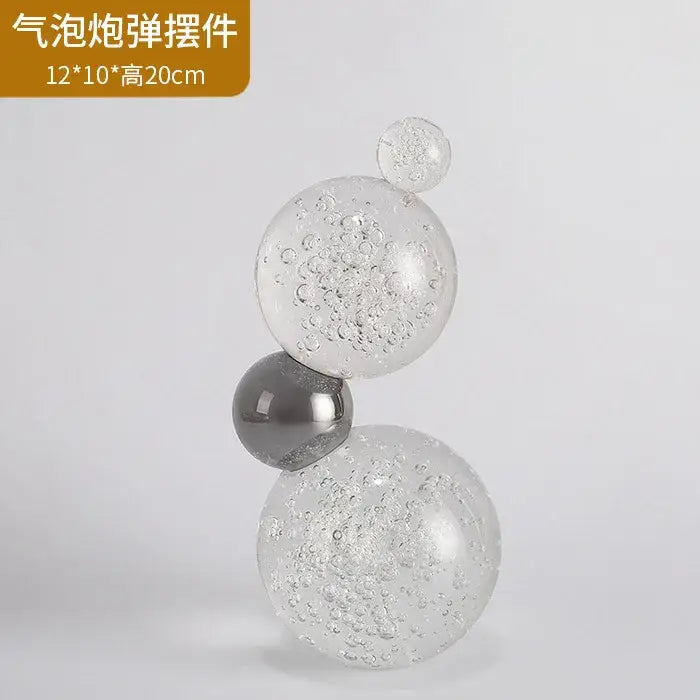 Clear glass bubble sculpture with metallic gray sphere between transparent bubbles for geometric butterfly crystal ball home decor